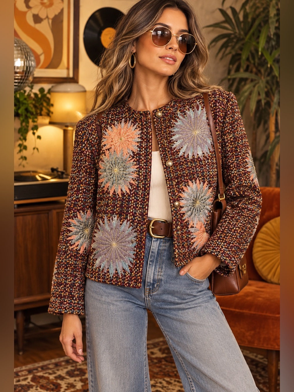 Vintage Indigo Moon Metallic Detailed Tweed Jacket